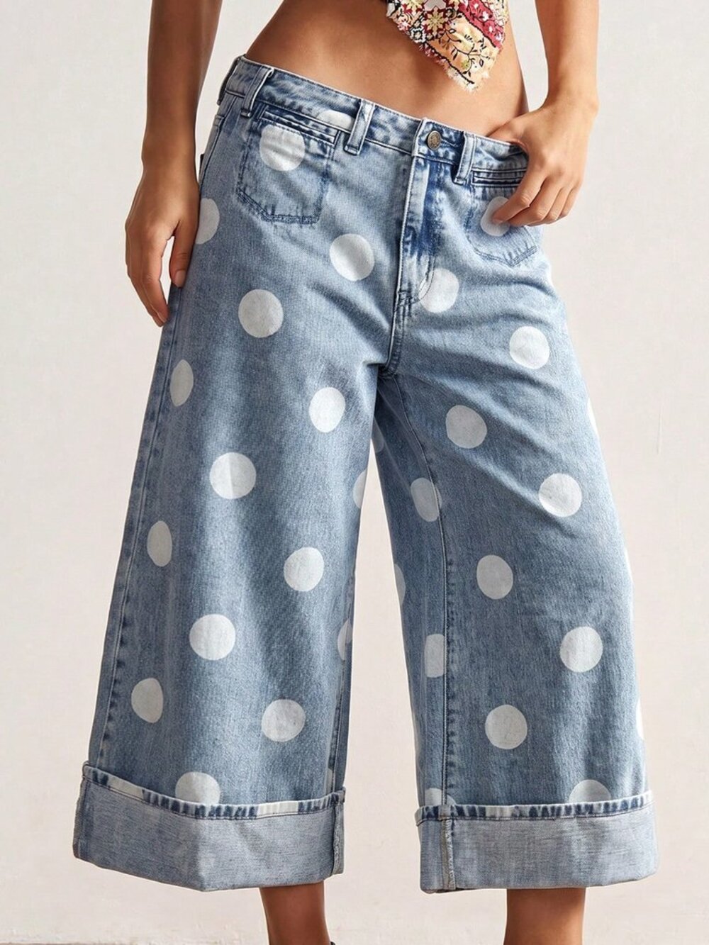 Blue Casual Women's Woven Polka Dot Pattern Loose Wide-Leg Pants